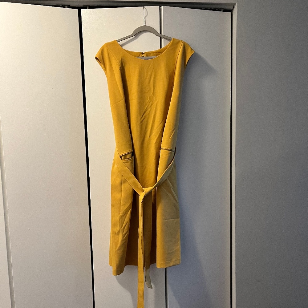 Yellow Belted Dress; with pockets